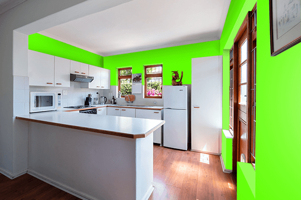 Pretty Photo frame on Bright Green color kitchen interior wall color