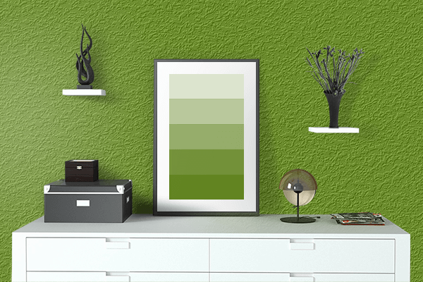 Pretty Photo frame on Avocado color drawing room interior textured wall
