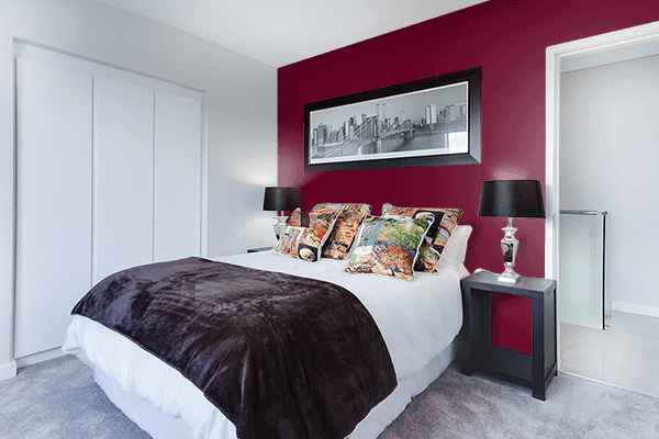 Pretty Photo frame on Dark Scarlet color Bedroom interior wall color