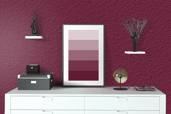 Pretty Photo frame on Dark Scarlet color drawing room interior textured wall