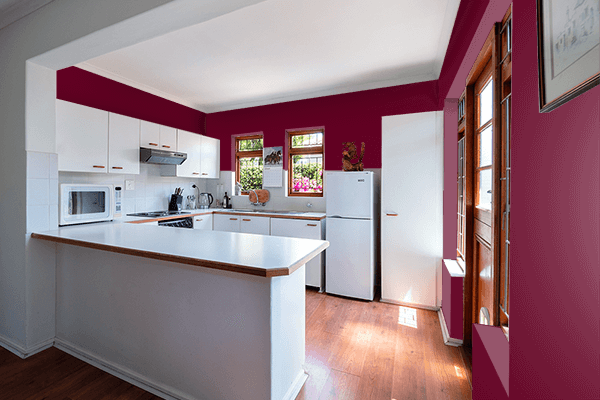 Pretty Photo frame on Dark Scarlet color kitchen interior wall color