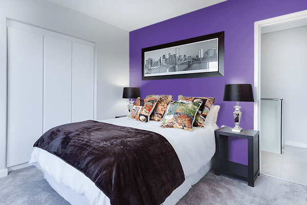 Pretty Photo frame on Purple Heart color Bedroom interior wall color