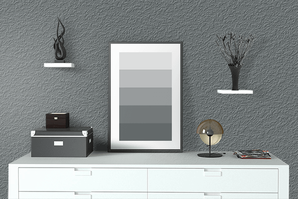 Pretty Photo frame on Dim Gray color drawing room interior textured wall