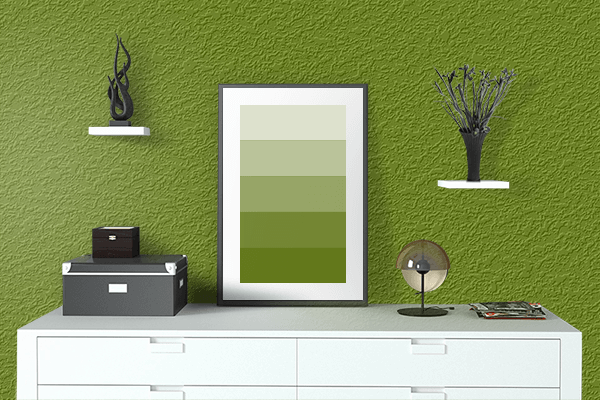 Pretty Photo frame on Avocado color drawing room interior textured wall