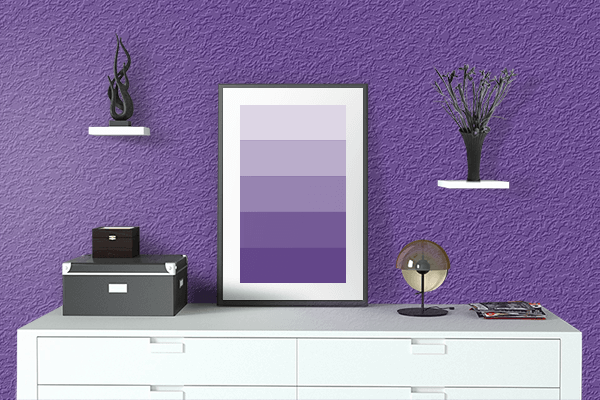 Pretty Photo frame on Rebecca Purple color drawing room interior textured wall