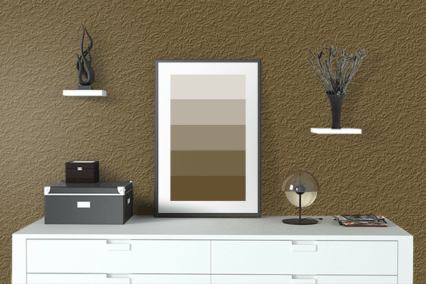 Pretty Photo frame on Dark Brown color drawing room interior textured wall