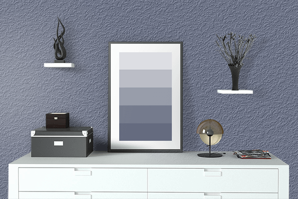 Pretty Photo frame on Dark Blue-Gray color drawing room interior textured wall