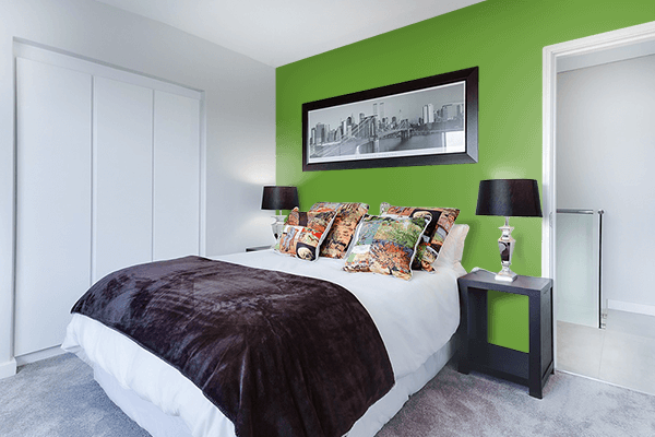 Pretty Photo frame on Maximum Green color Bedroom interior wall color