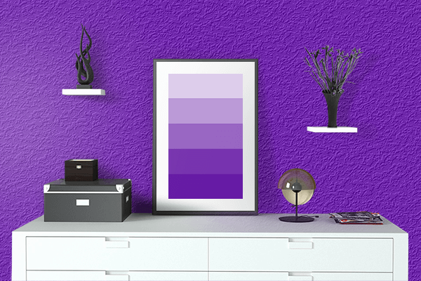 Pretty Photo frame on Violet (RYB) color drawing room interior textured wall