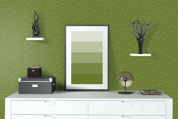 Pretty Photo frame on Olive Drab (#3) color drawing room interior textured wall