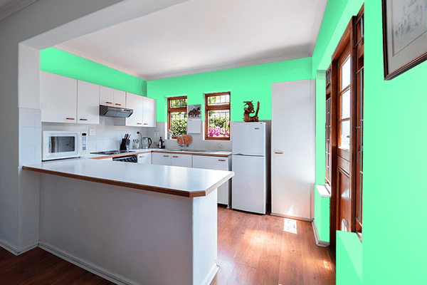 Pretty Photo frame on Medium Aquamarine color kitchen interior wall color
