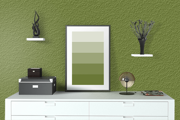 Pretty Photo frame on Olive Drab (#3) color drawing room interior textured wall