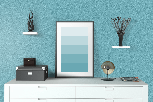 Pretty Photo frame on Iceberg color drawing room interior textured wall