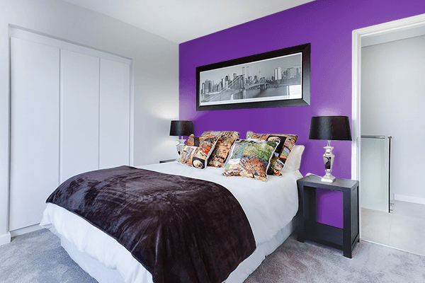 Pretty Photo frame on Purple Heart color Bedroom interior wall color