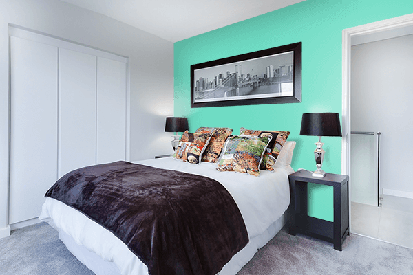 Pretty Photo frame on Pearl Aqua color Bedroom interior wall color