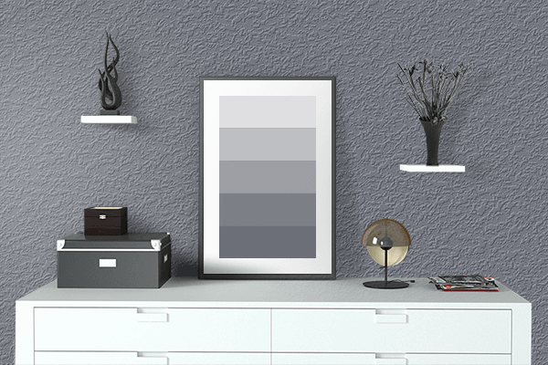 Pretty Photo frame on Sonic Silver color drawing room interior textured wall
