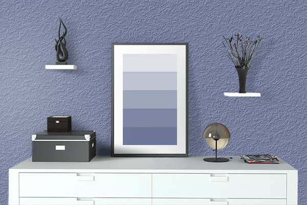 Pretty Photo frame on Shadow Blue color drawing room interior textured wall