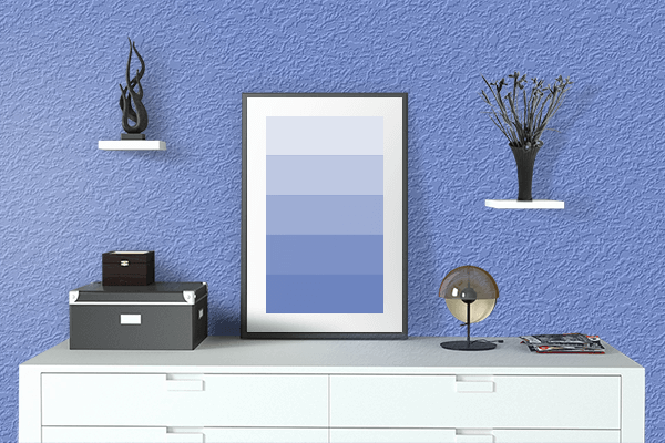 Pretty Photo frame on Little Boy Blue color drawing room interior textured wall