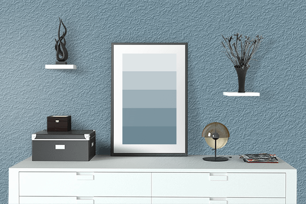 Pretty Photo frame on Shadow Blue color drawing room interior textured wall