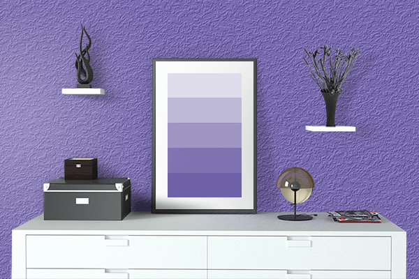 Pretty Photo frame on Blue-Violet (Crayola) color drawing room interior textured wall