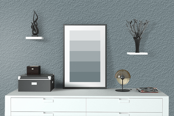 Pretty Photo frame on Slate Gray color drawing room interior textured wall