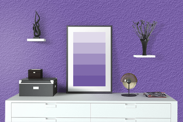 Pretty Photo frame on Royal Purple color drawing room interior textured wall