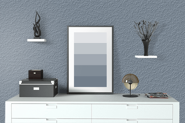 Pretty Photo frame on Light Slate Gray color drawing room interior textured wall