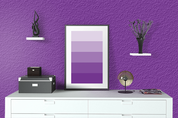 Pretty Photo frame on Grape color drawing room interior textured wall