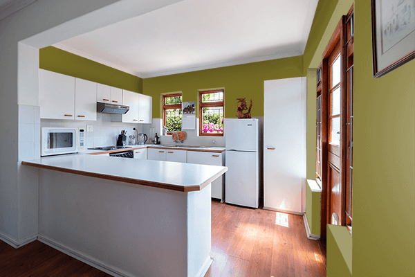 Pretty Photo frame on Mustard Green color kitchen interior wall color