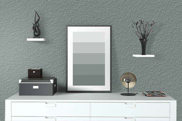 Pretty Photo frame on Dolphin Gray color drawing room interior textured wall