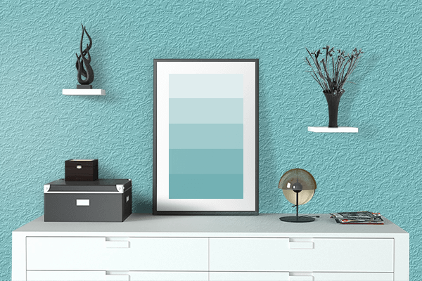 Pretty Photo frame on Middle Blue color drawing room interior textured wall