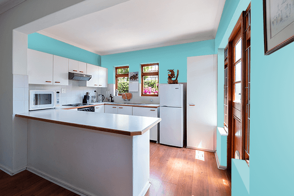 Pretty Photo frame on Dark Sky Blue color kitchen interior wall color
