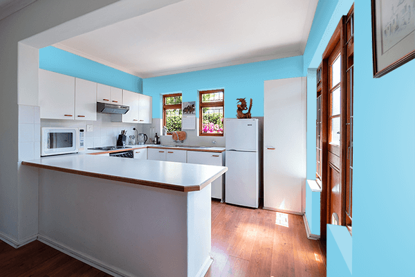 Pretty Photo frame on Middle Blue color kitchen interior wall color