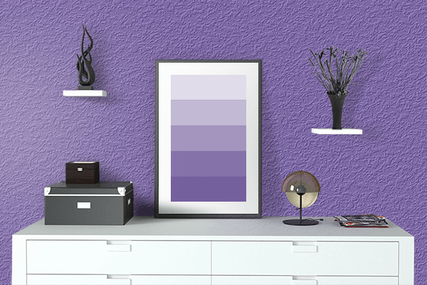 Pretty Photo frame on Blue-Violet (Crayola) color drawing room interior textured wall