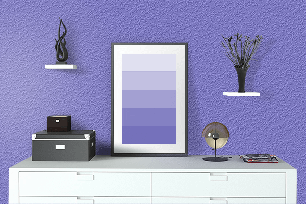 Pretty Photo frame on Violet-Blue (Crayola) color drawing room interior textured wall