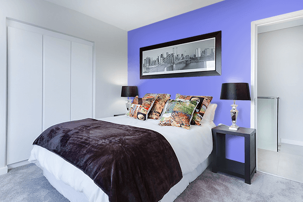 Pretty Photo frame on Medium Slate Blue color Bedroom interior wall color