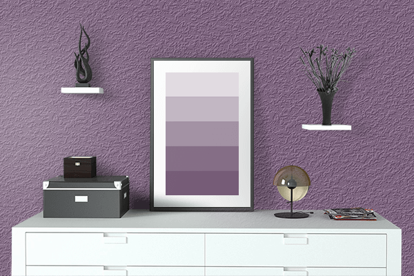 Pretty Photo frame on Chinese Violet color drawing room interior textured wall