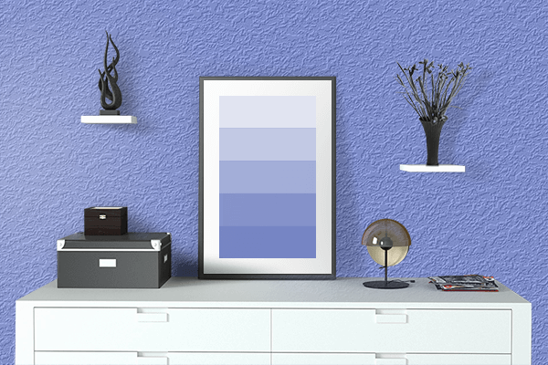 Pretty Photo frame on Vista Blue color drawing room interior textured wall
