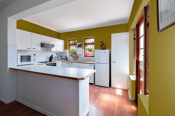 Pretty Photo frame on Bronze Yellow color kitchen interior wall color