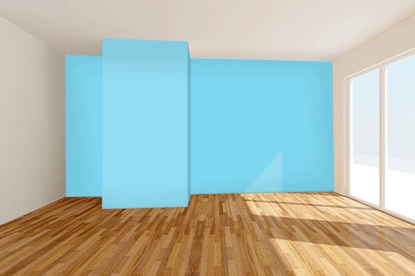 Pretty Photo frame on Medium Sky Blue color Living room wal color