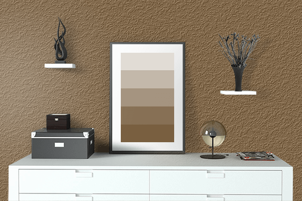Pretty Photo frame on Coyote Brown color drawing room interior textured wall