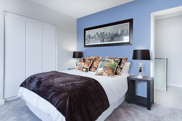 Pretty Photo frame on Dark Pastel Blue color Bedroom interior wall color