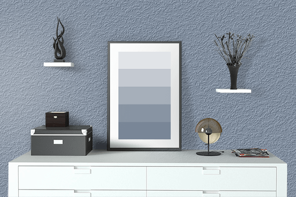 Pretty Photo frame on Weldon Blue color drawing room interior textured wall