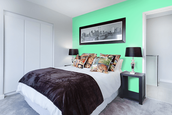Pretty Photo frame on Aquamarine color Bedroom interior wall color