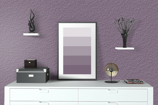 Pretty Photo frame on Chinese Violet color drawing room interior textured wall