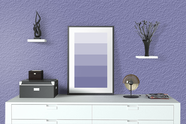 Pretty Photo frame on Ube color drawing room interior textured wall