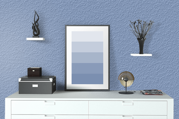 Pretty Photo frame on Dark Pastel Blue color drawing room interior textured wall