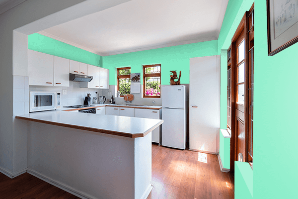 Pretty Photo frame on Pearl Aqua color kitchen interior wall color