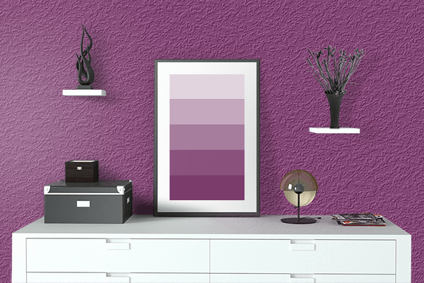 Pretty Photo frame on Boysenberry color drawing room interior textured wall