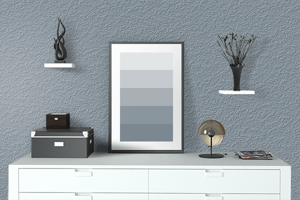 Pretty Photo frame on Cool Grey color drawing room interior textured wall